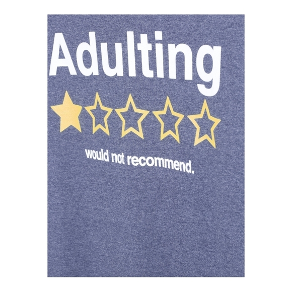 DOM NWT Short Sleeve "Adulting WOULD NOT RECOMMEND" Tag-Less Graphic Tee 870 - Picture 3 of 5
